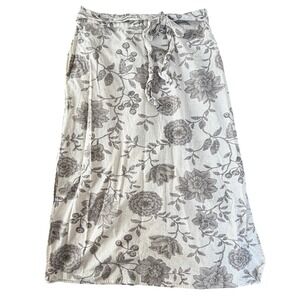 Floral Cotton Midi Skirt Womens L Beige Cottagecore Prairie Romantic Capsule